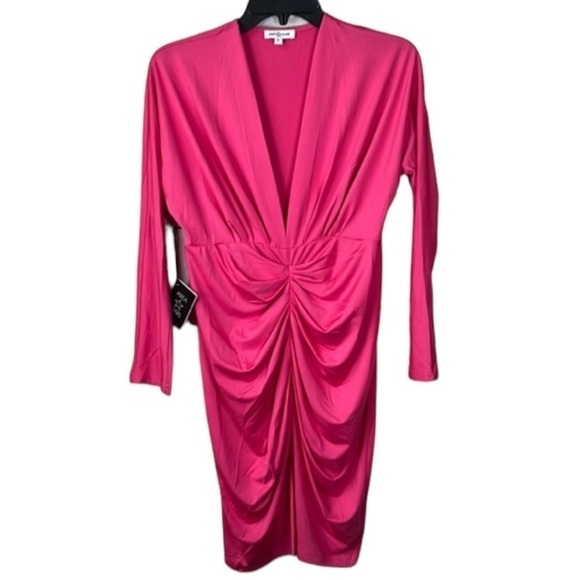Area Stars Pink Ruched Long Sleeve Dress Size L - Picture 4 of 10